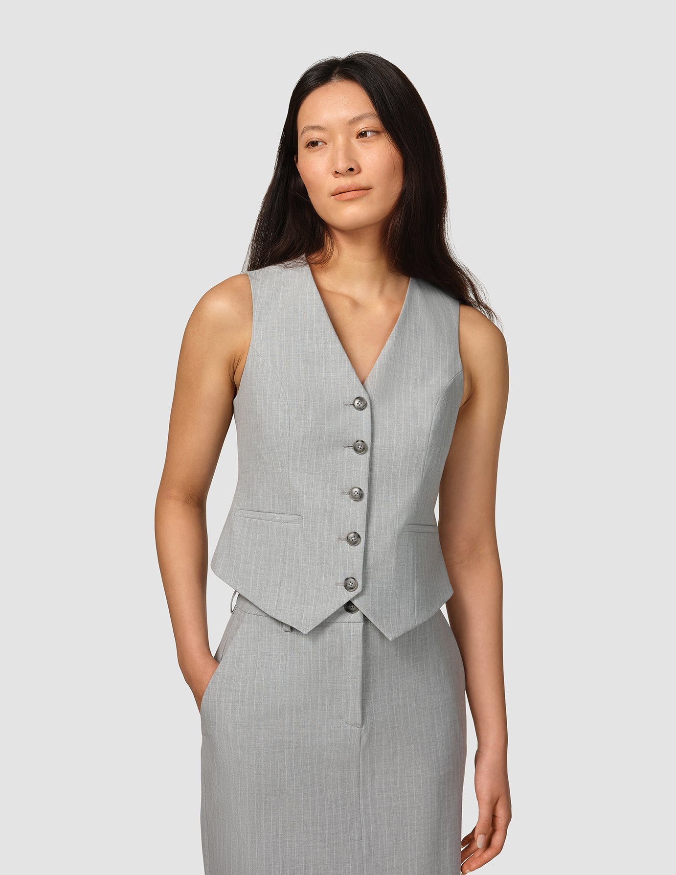 Essential Short Vest Light Grey Pinstriped